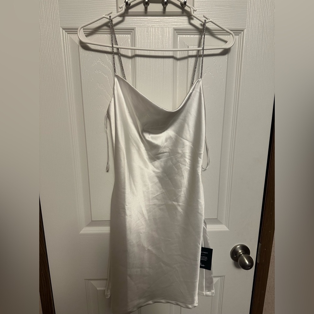 Lulu's Elegant White Satin Mini Dress